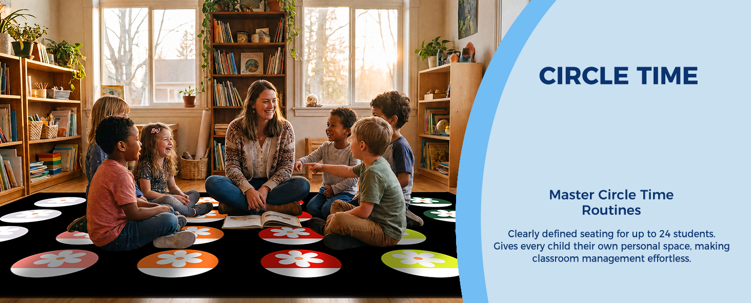 Black Daisy Circle Classroom Rug classroom rug scene image 11