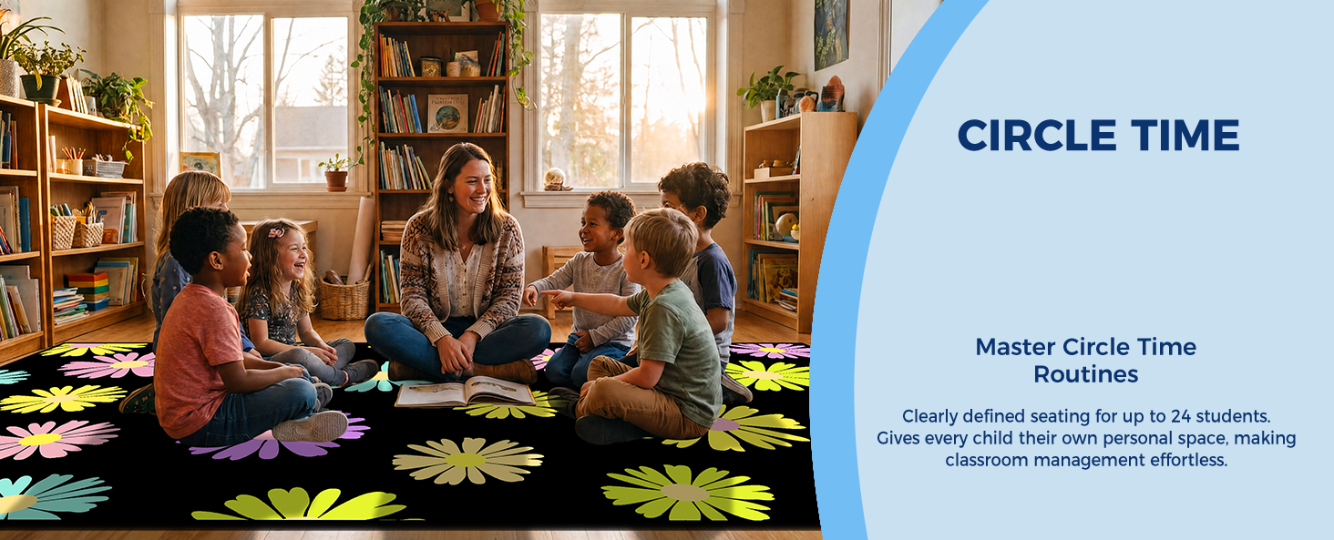 Black Daisy Floral Classroom Rug classroom rug scene image 8