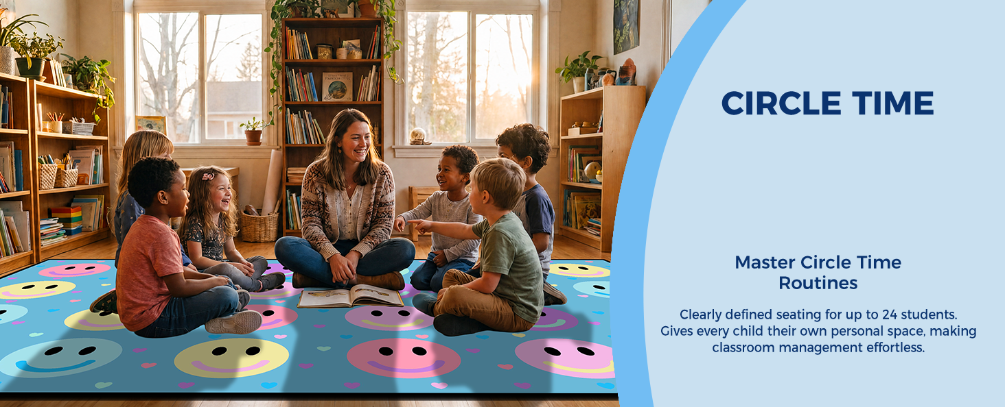 Blue Pastel Smileys Classroom Seating Rug classroom rug scene image 8