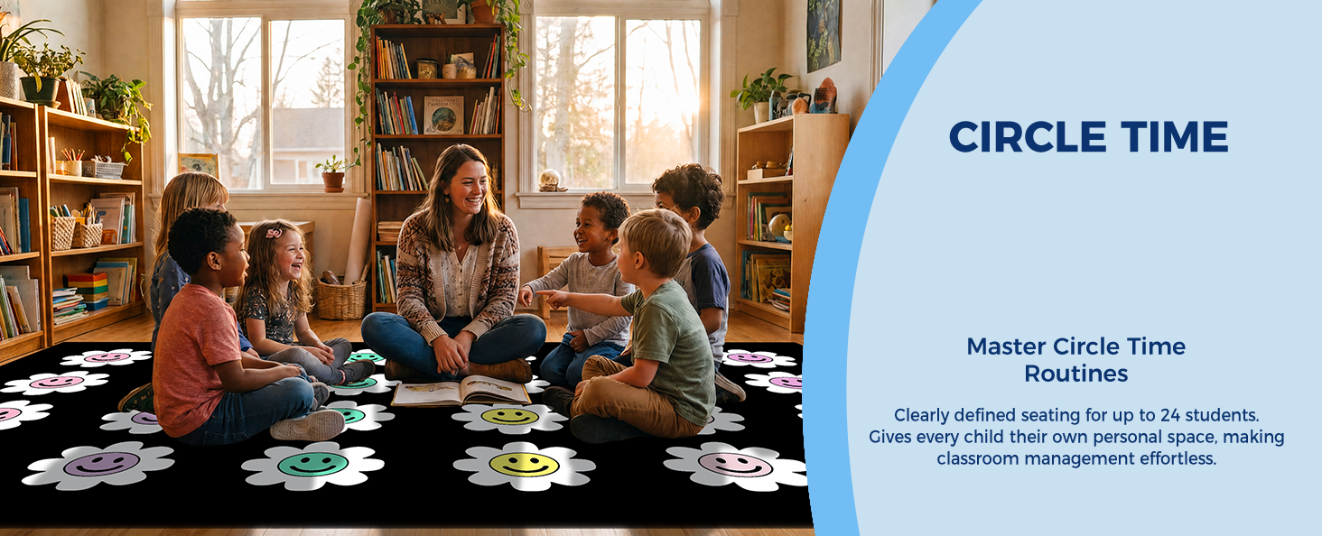 Pastel Flower Smileys Classroom Rug classroom rug scene image 8