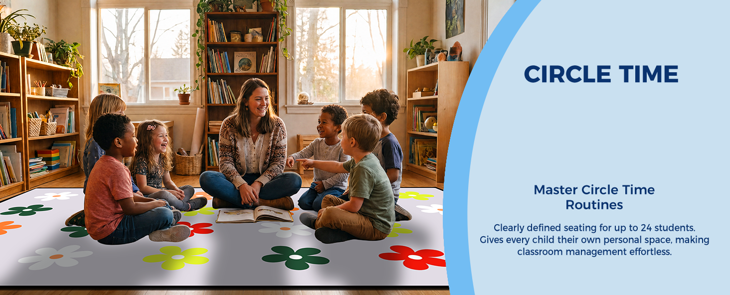 Gray Daisy Classroom Rug classroom rug scene image 8