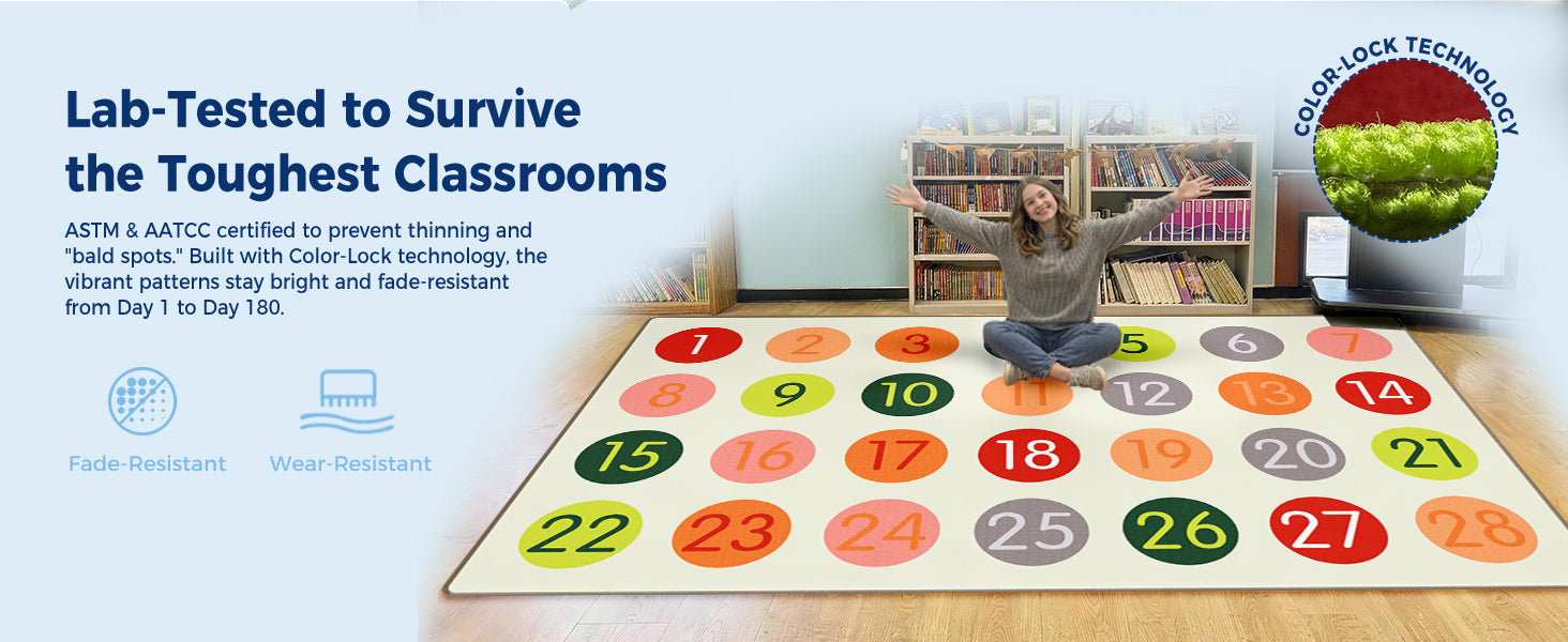 Boho Number Classroom Rug with 28 Sit Spots classroom rug scene image 6