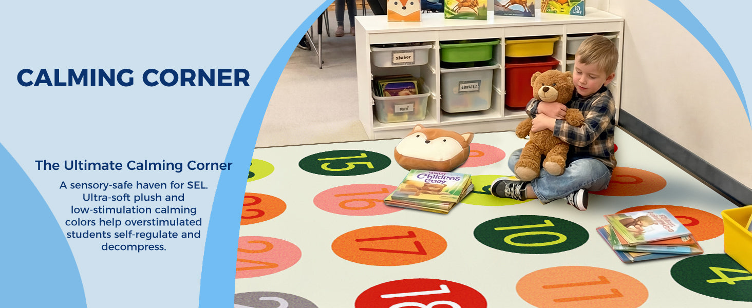 Boho Number Classroom Rug with 28 Sit Spots classroom rug scene image 9