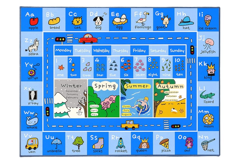 Blue ABC Numbers & Seasons Educational Rug