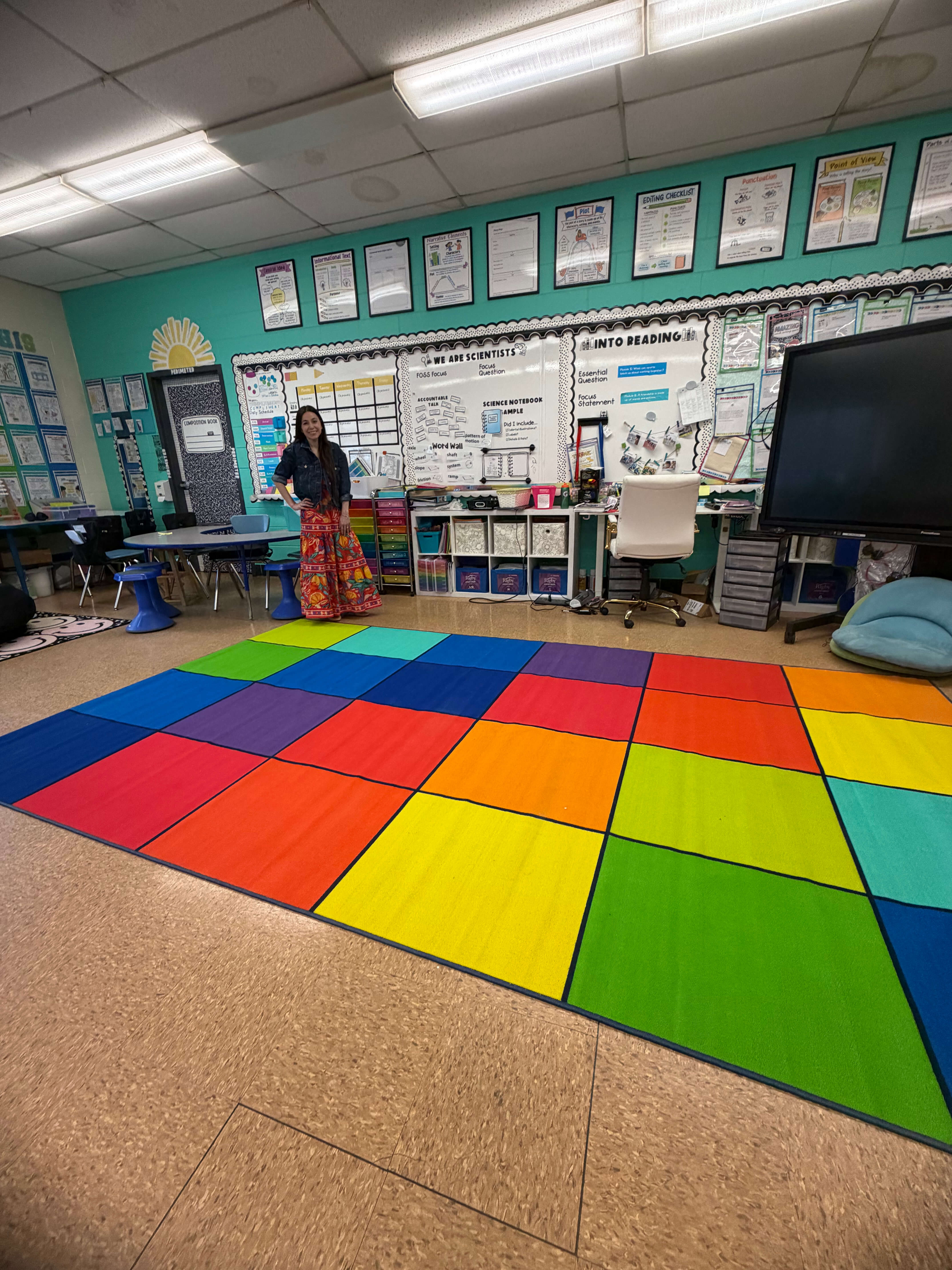Rainbow Squares Classroom Rug