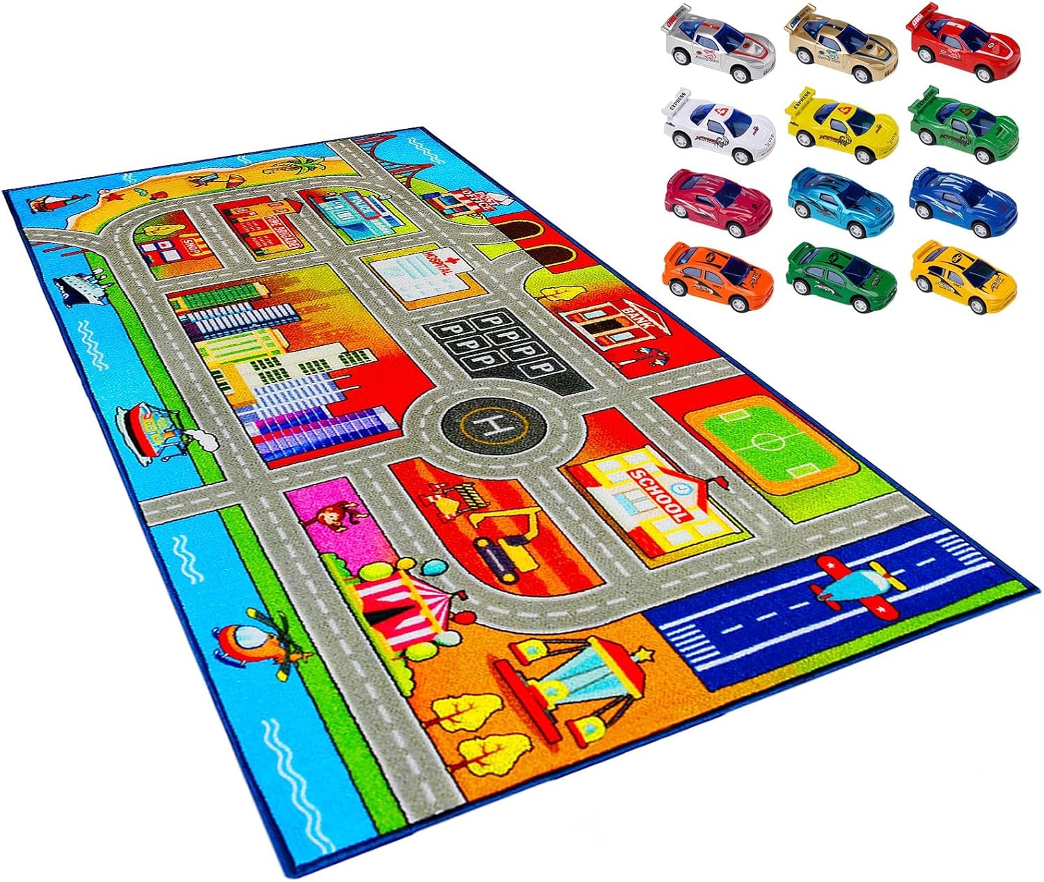 Blue Roadway Kids Rug