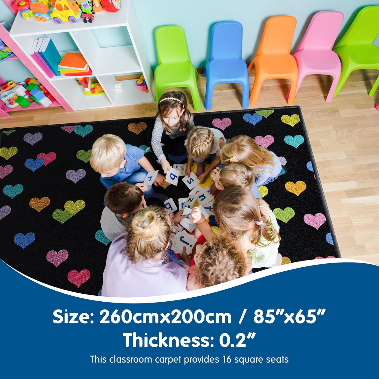 Educational Heart-Shaped Classroom Rug