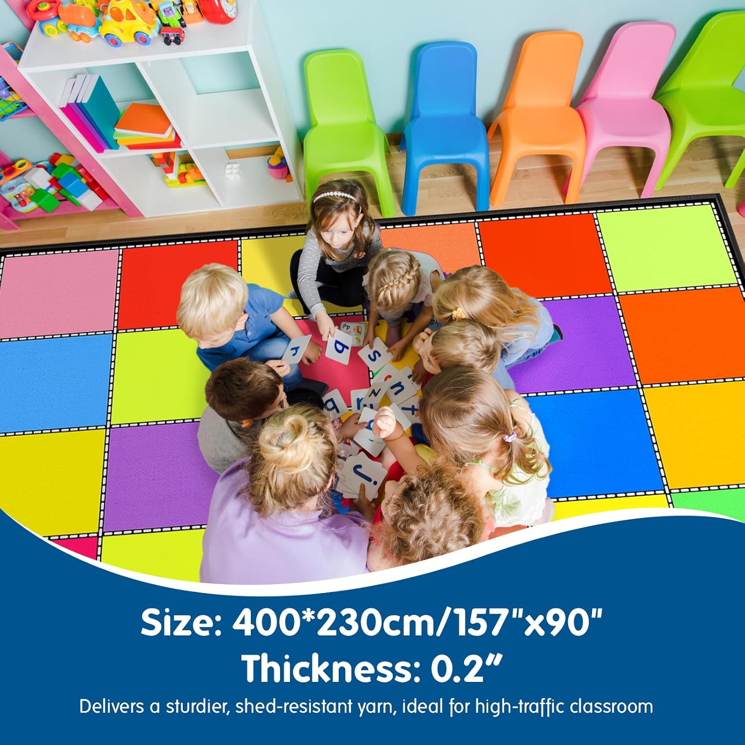 Vibrant Geometric Classroom Rug-Sunshine Squares