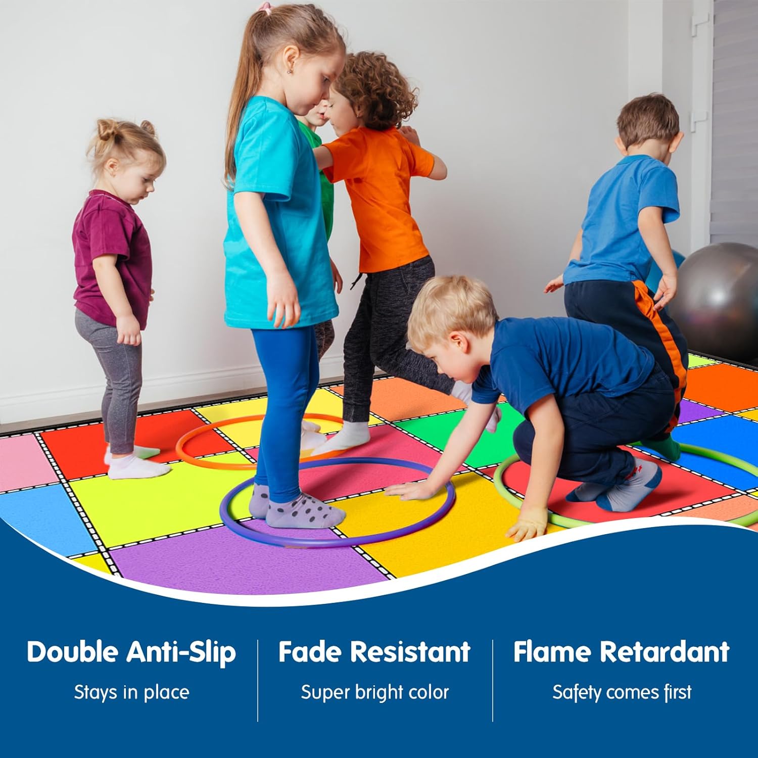 Vibrant Geometric Classroom Rug-Sunshine Squares