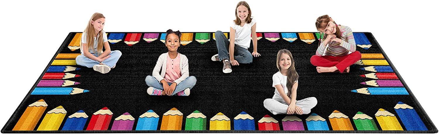 13'x7'5"-8'5"x6'5" Colorful Pencil Classroom Carpet - BooooomJackson -Kids Rugs Carpet