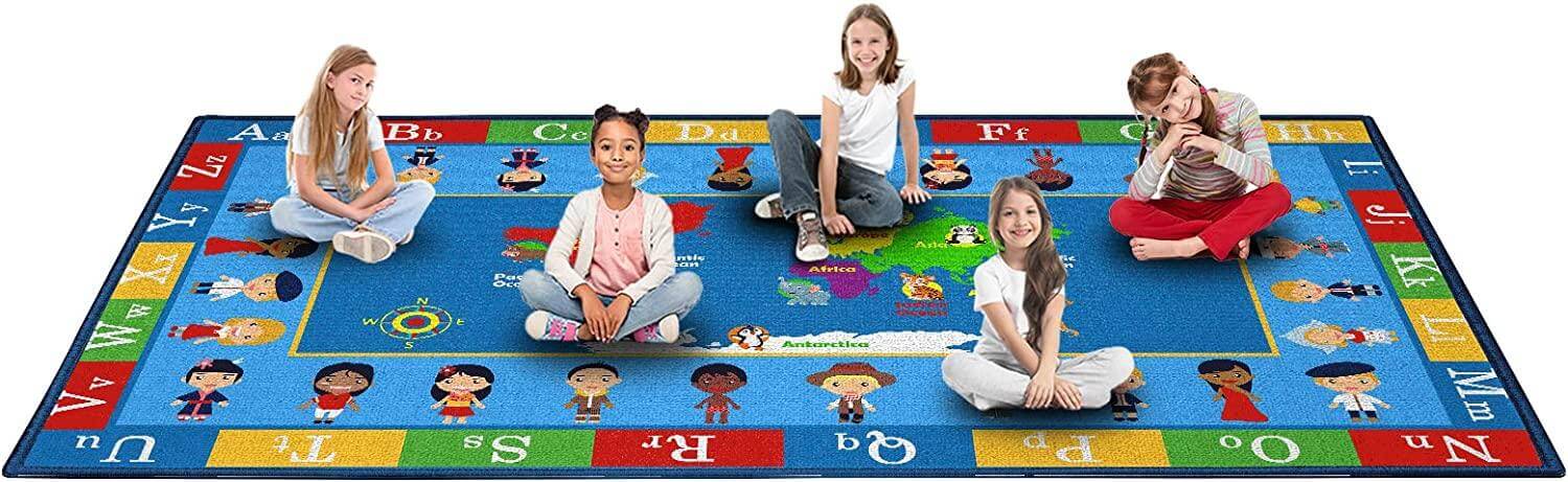 Booooom Jackson Small Classroom Rug Colorful World Map Classroom Carpet Area Rug with Non-Slip Backing School Classroom Alphabet Rug Elementary 05
