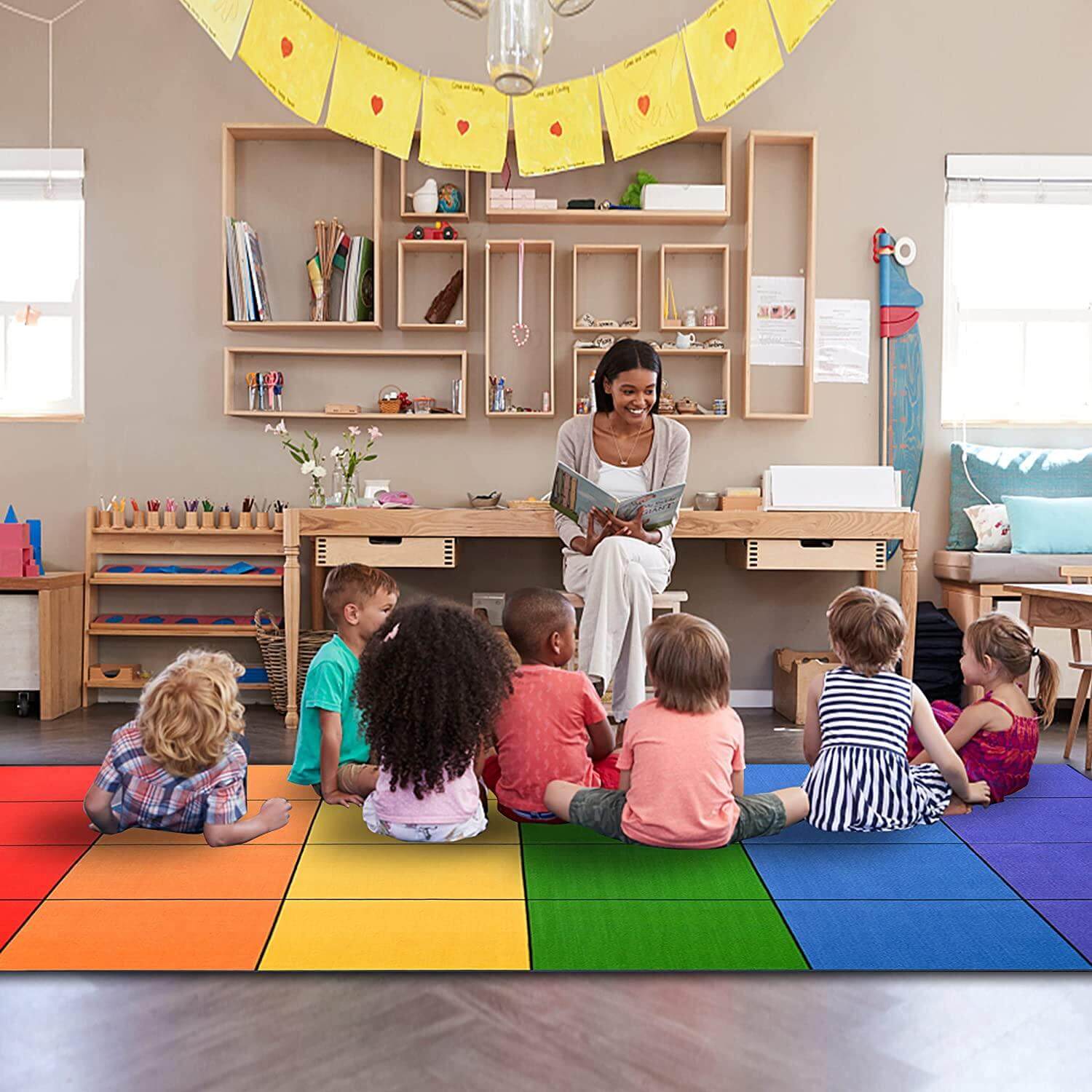 Booooom Jackson Classroom Carpets Elementary, Colorful Classroom Seating Rug for Nursery, School, Children's Classroom Area Rug Educational Carpet with Non-Slip Backing(Seats-24),13' x 7' 5"