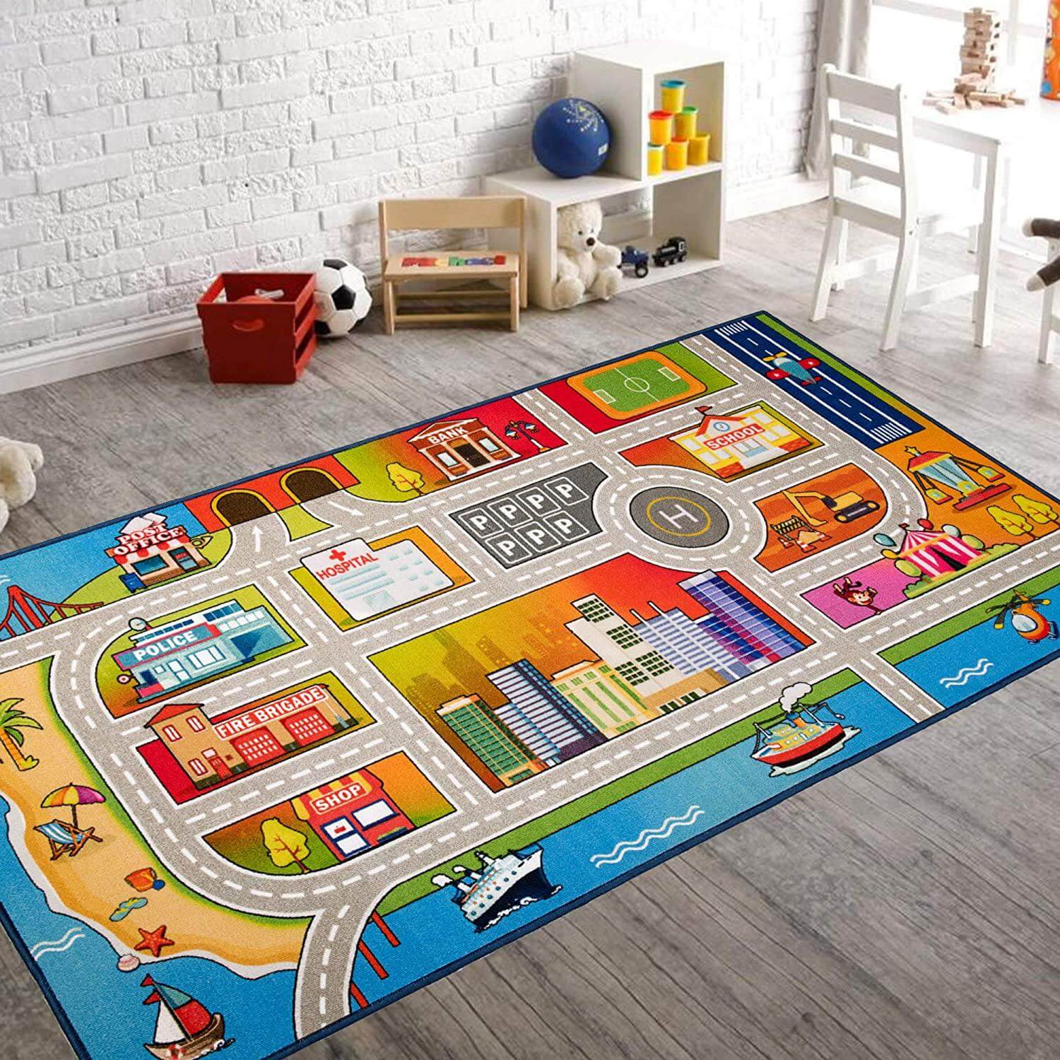 79”x59“-79"x39"-59"x31 Children Educational Road Traffic Themed Town Play Carpet-Boooooom Jackson Carpet Cheap Kids Rugs For Playroom and Bedroom 08